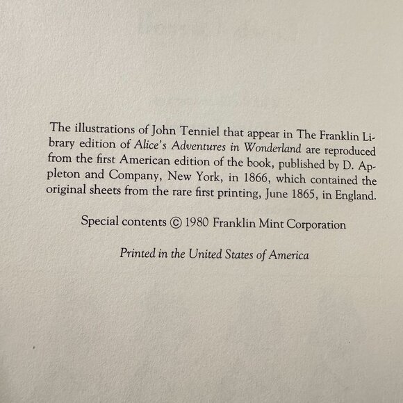 Alices Adventures In Wonderland Lewis Carroll Leather 1980 The Franklin Library - Picture 7 of 8